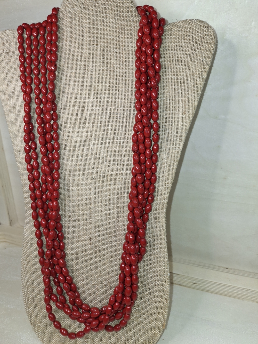 Red Multi-Strand Beaded Necklace - Women Jewelry